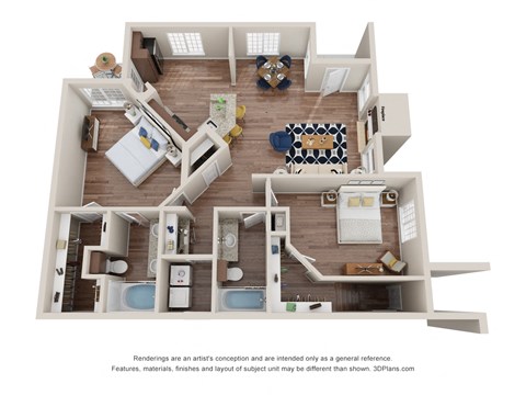 Floor plan for 2 beds, 2 baths, 1252 sqft